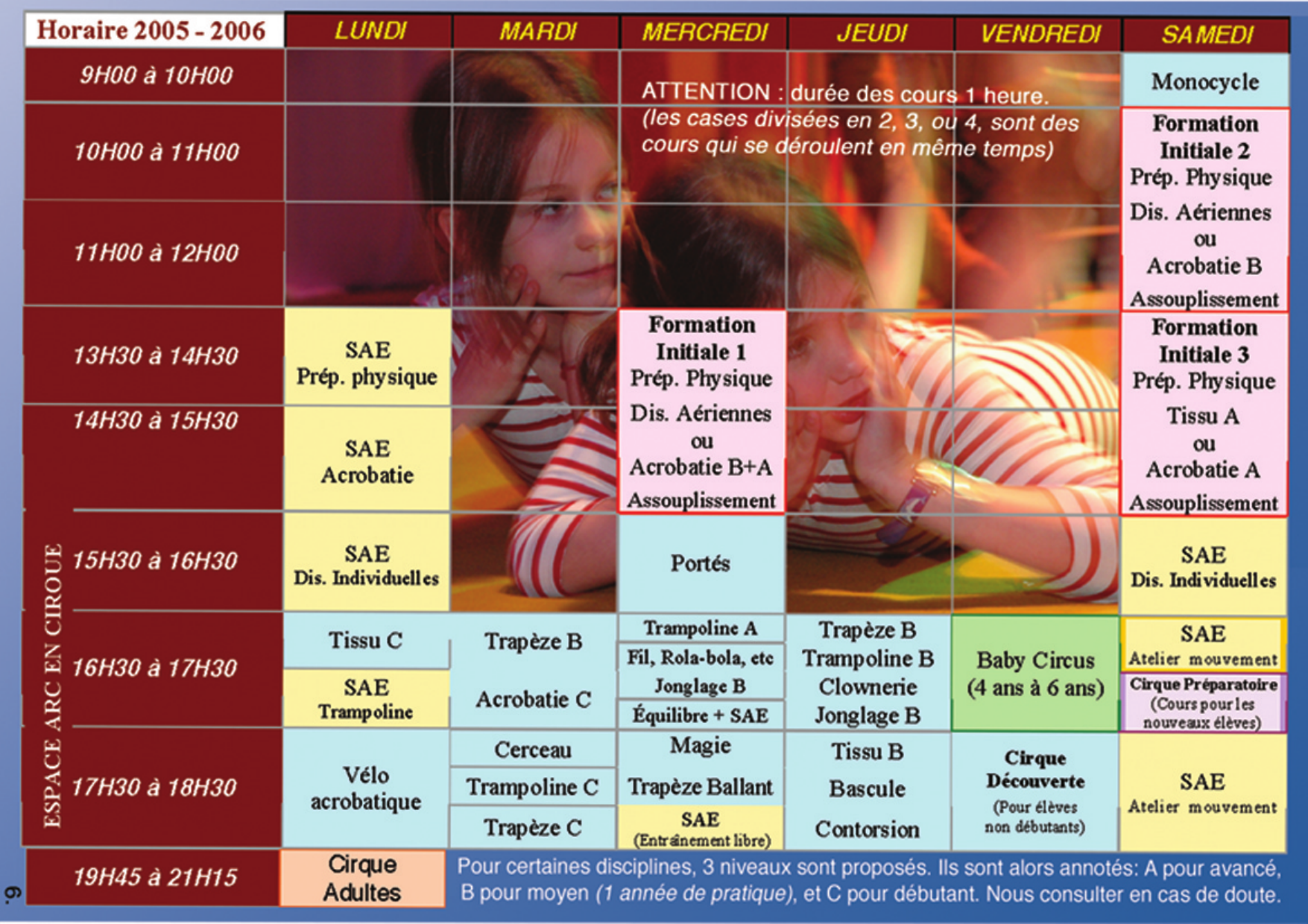 Horaire des cours 2005-2006